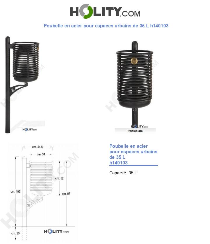 Poubelle en acier pour espaces urbains de 35 L h140103