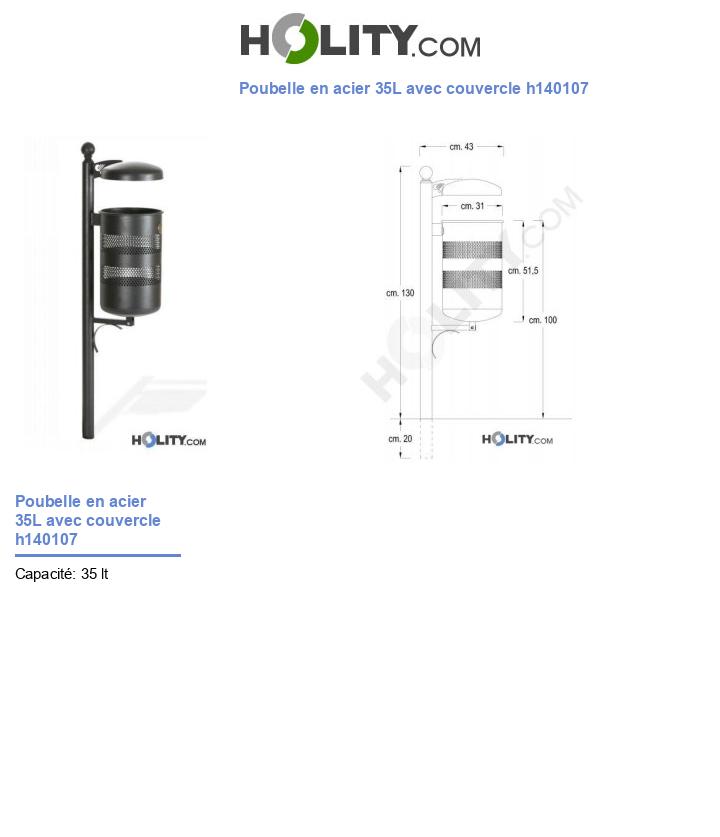 Poubelle en acier 35L avec couvercle h140107