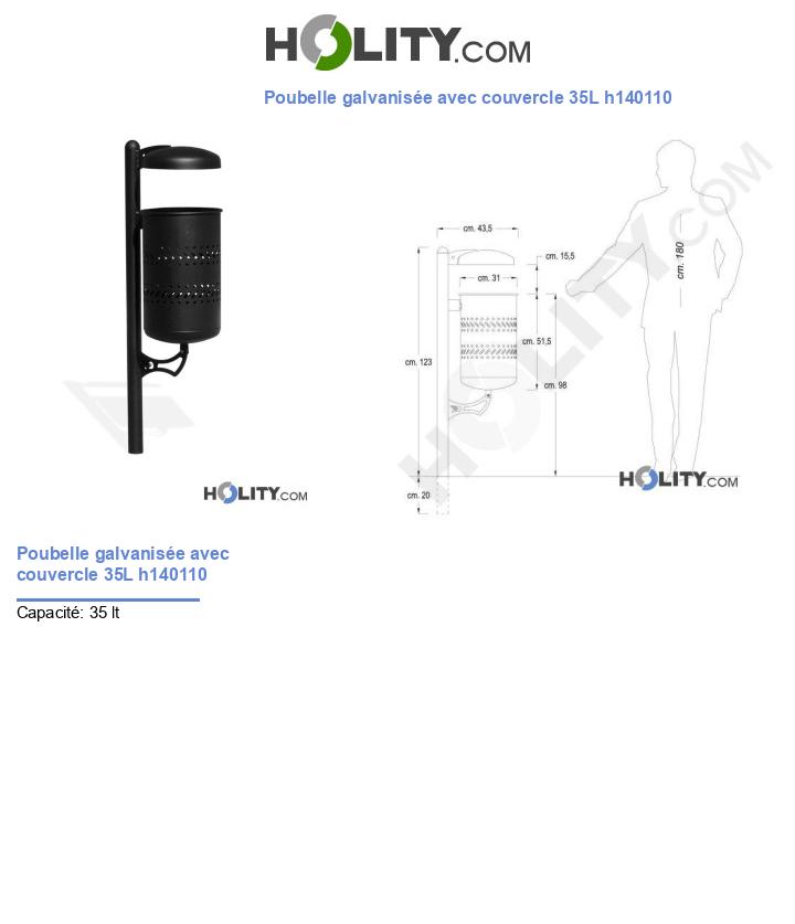 Poubelle galvanisée avec couvercle 35L h140110