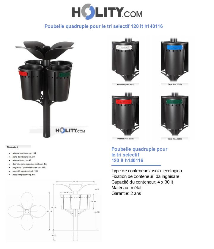 Poubelle quadruple pour le tri selectif 120 lt h140116