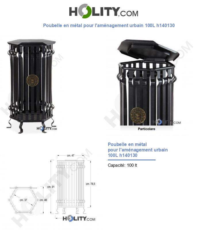 Poubelle en métal pour l'aménagement urbain 100L h140130