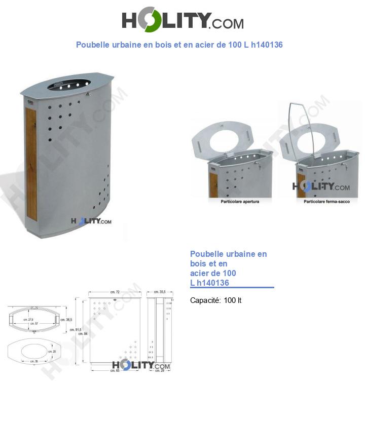 Poubelle urbaine en bois et en acier de 100 L h140136