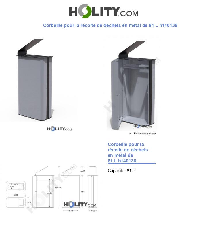 Corbeille pour la récolte de déchets en métal de 81 L h140138