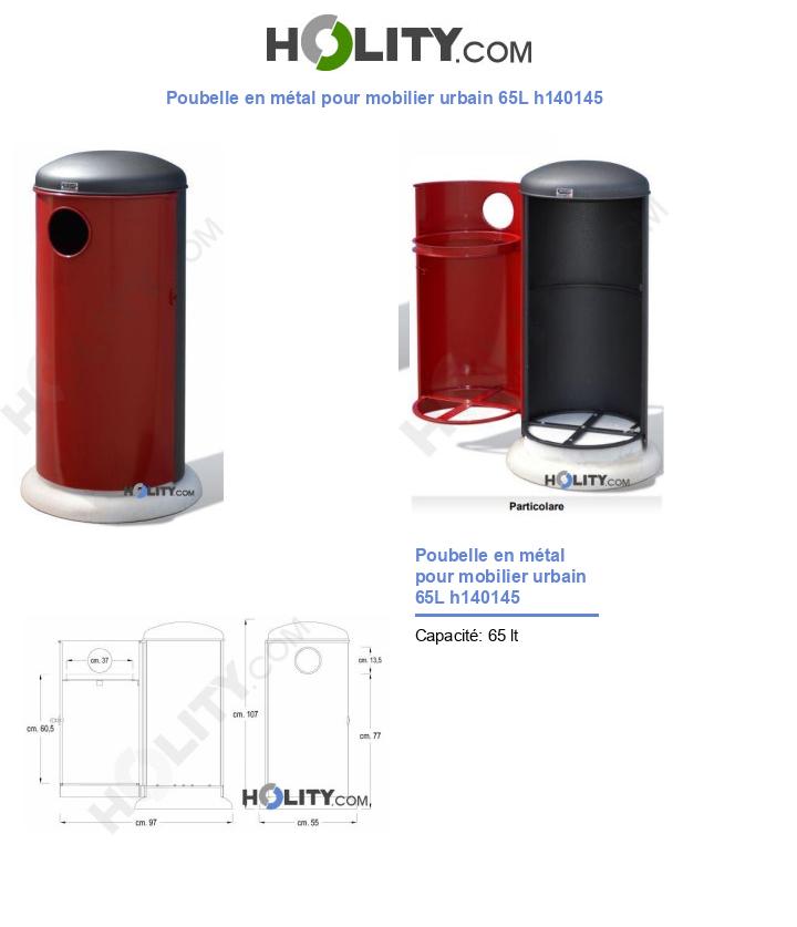 Poubelle en métal pour mobilier urbain 65L h140145