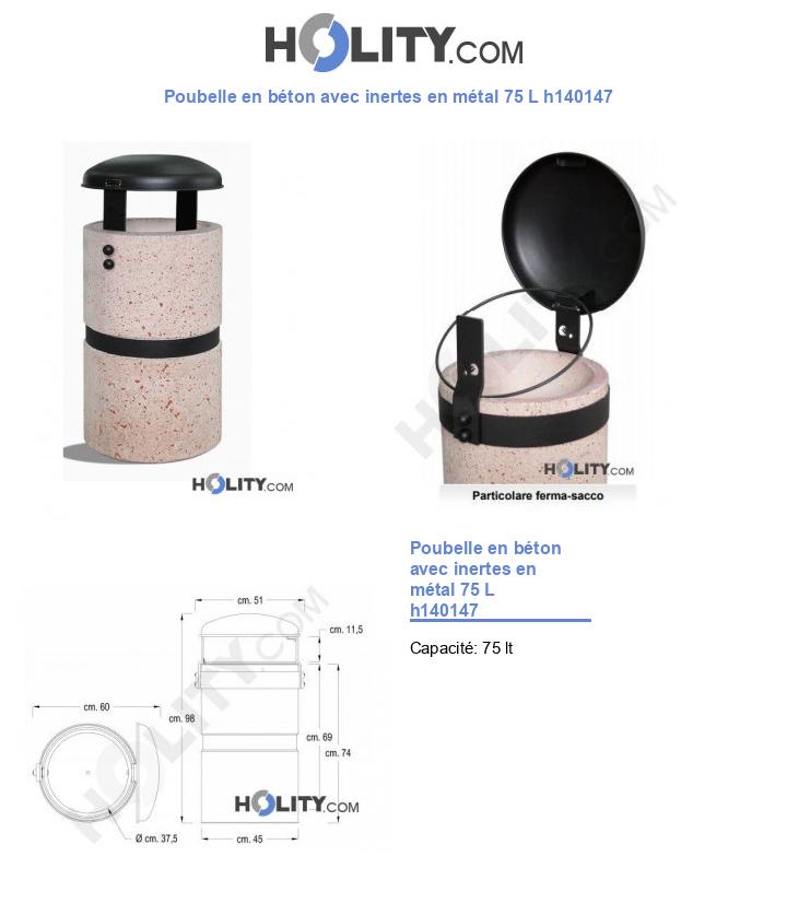 Poubelle en béton avec inertes en métal 75 L h140147