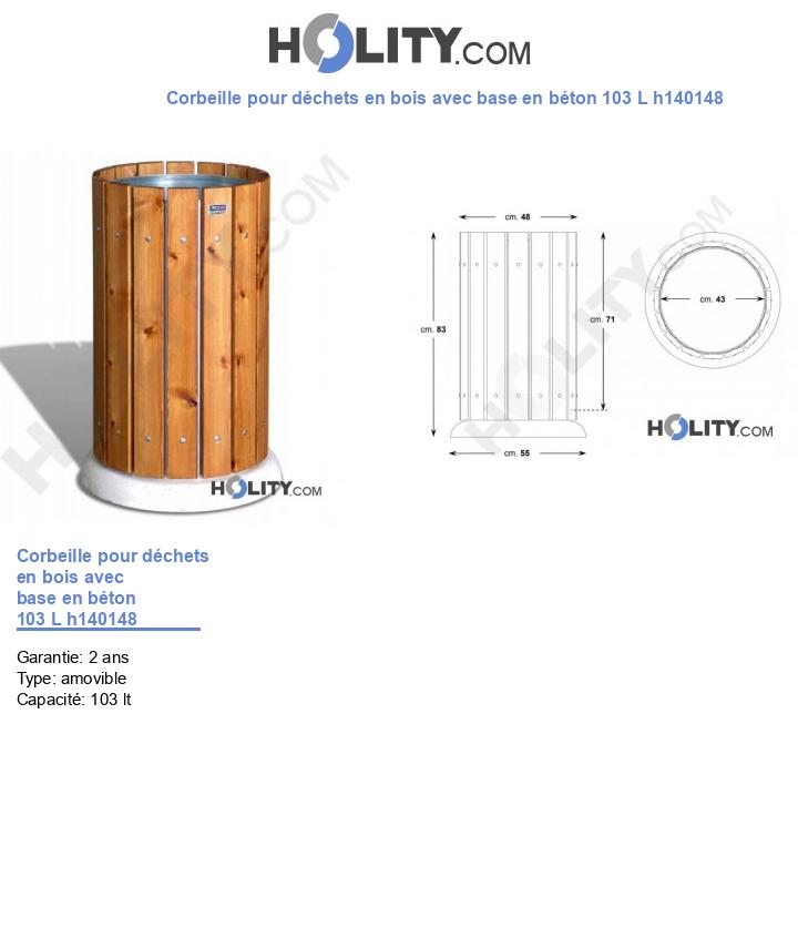 Corbeille pour déchets en bois avec base en béton 103 L h140148