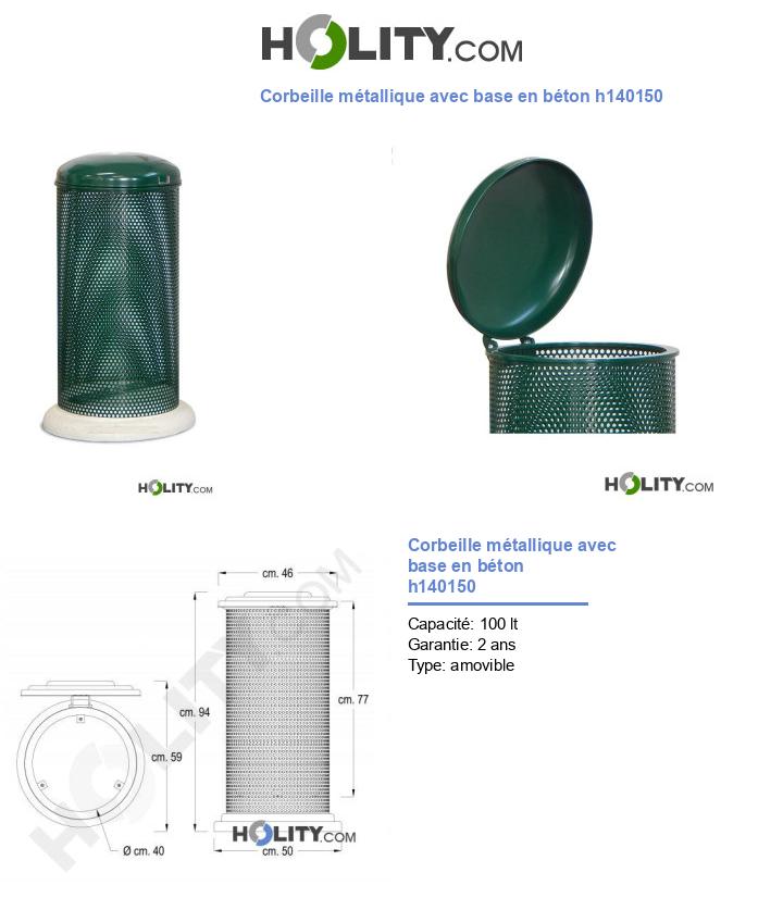 Cesto per rifiuti in metallo con base in cemento h140150