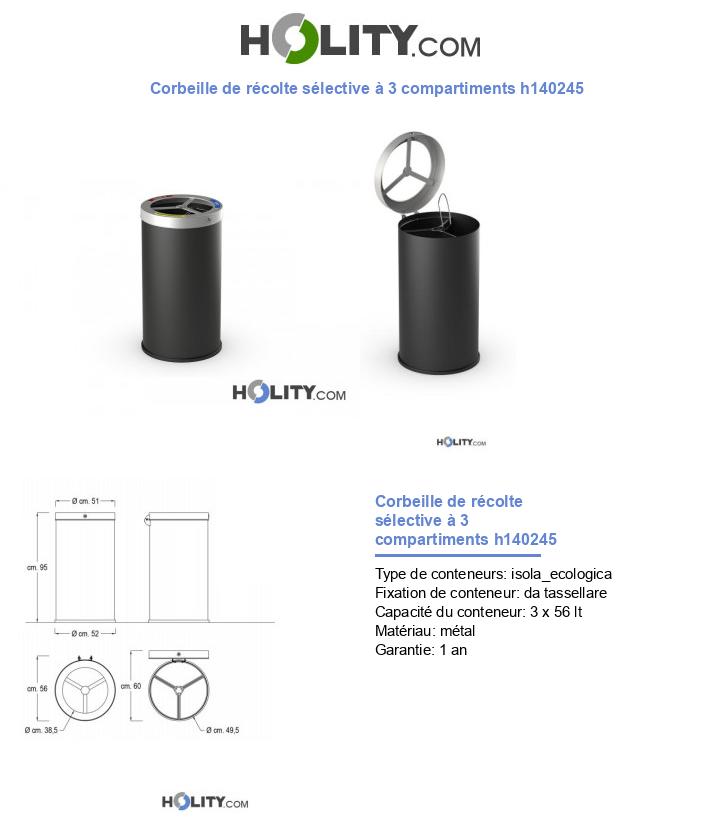 Corbeille de récolte sélective à 3 compartiments h140245