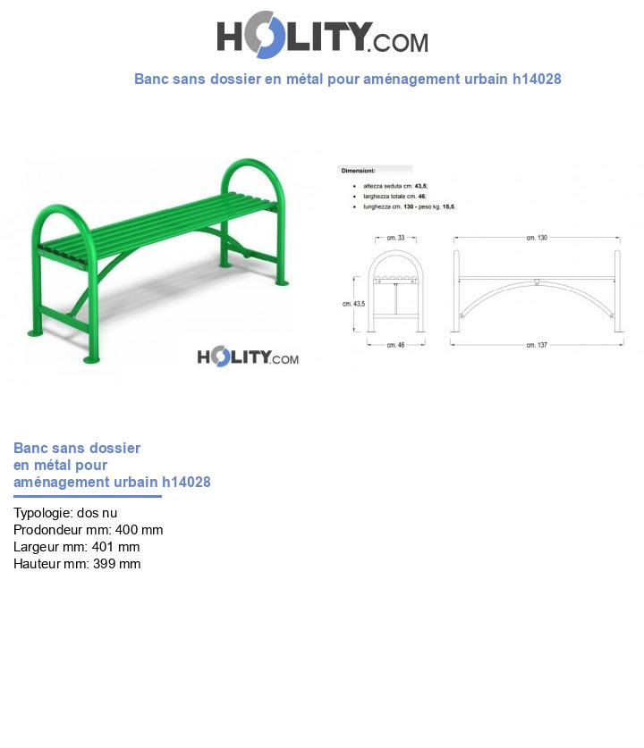 Banc sans dossier en métal pour aménagement urbain h14028