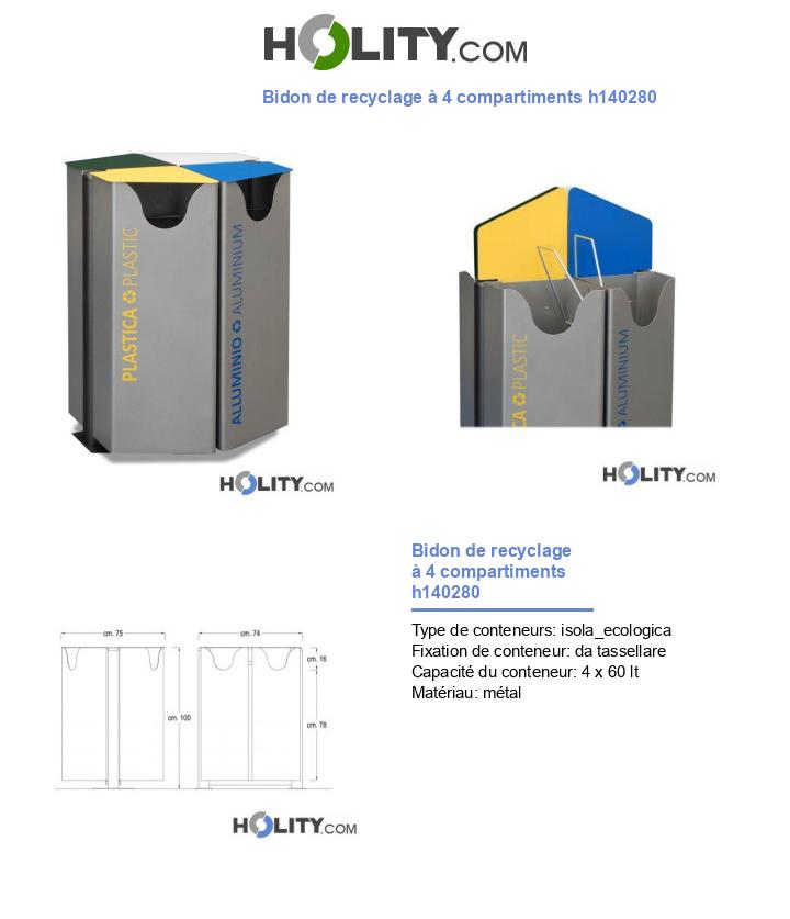 Bidon de recyclage à 4 compartiments h140280