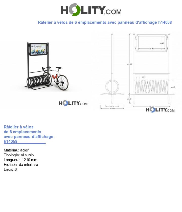 Râtelier à vélos de 6 emplacements avec panneau d'affichage h14058