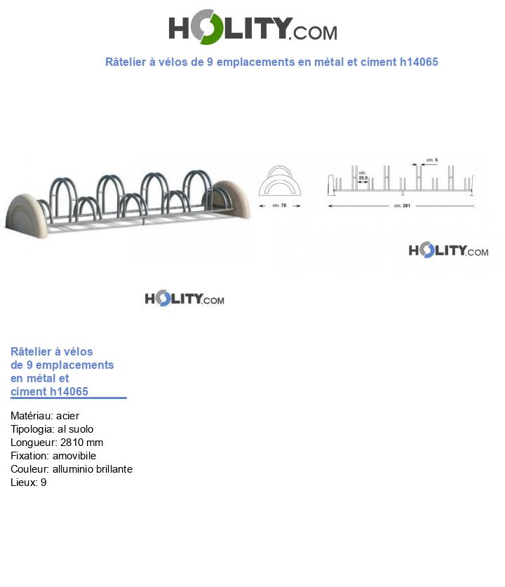 Râtelier à vélos de 9 emplacements en métal et ciment h14065