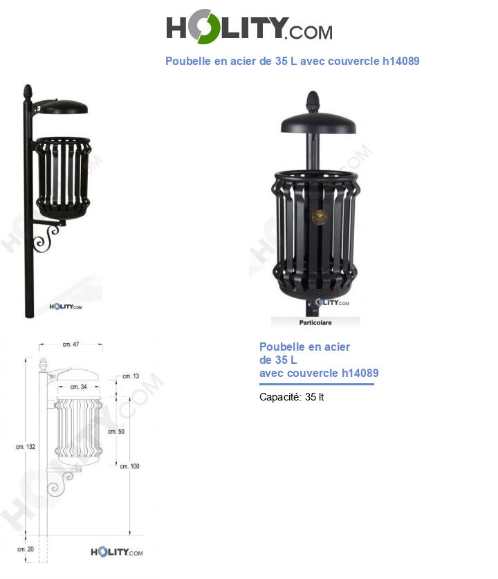 Poubelle en acier de 35 L avec couvercle h14089