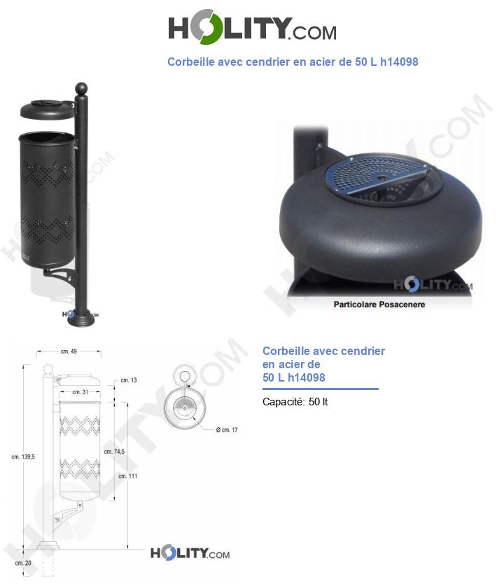 Corbeille avec cendrier en acier de 50 L h14098