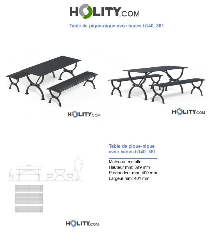 Table de pique-nique avec bancs h140_361