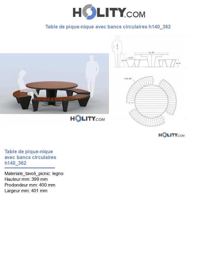 Table de pique-nique avec bancs circulaires h140_362