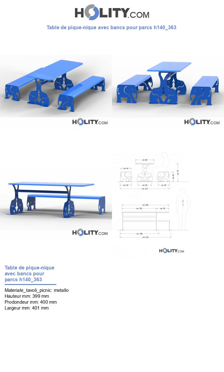 Table de pique-nique avec bancs pour parcs h140_363
