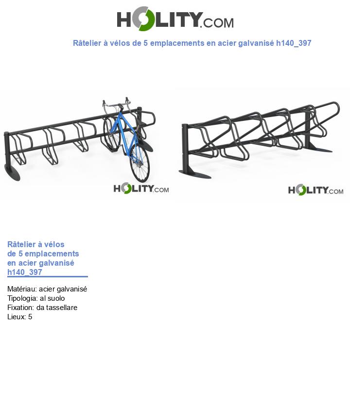 Râtelier à vélos de 5 emplacements en acier galvanisé h140_397