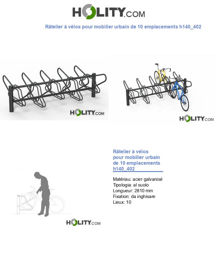 Râtelier à vélos pour mobilier urbain de 10 emplacements h140_402