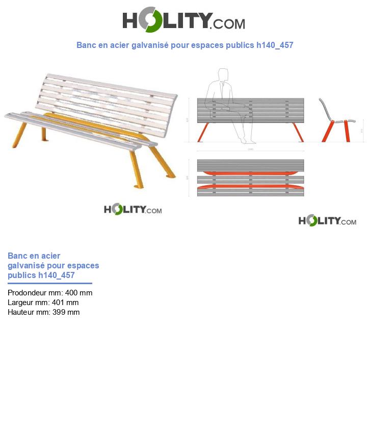 Banc en acier galvanisé pour espaces publics h140_457