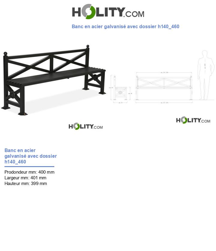 Banc en acier galvanisé avec dossier h140_460