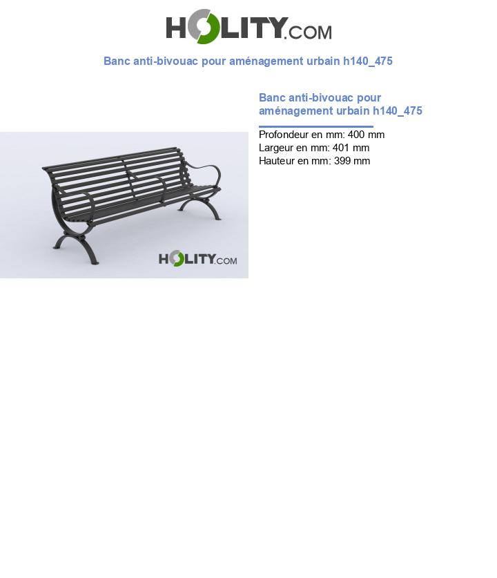 Banc anti-bivouac pour aménagement urbain h140_475