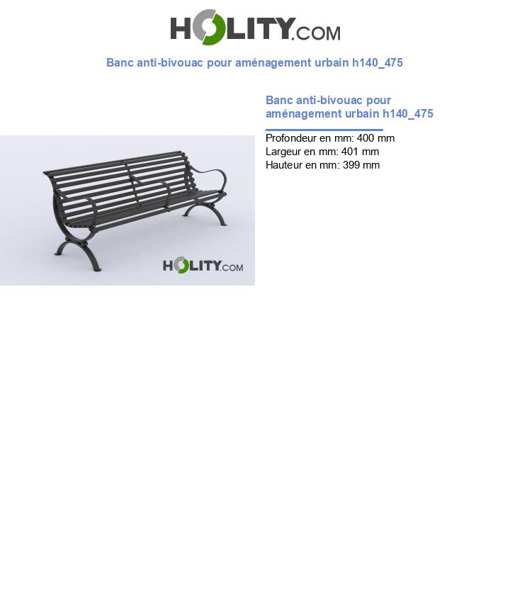 Banc anti-bivouac pour aménagement urbain h140_475