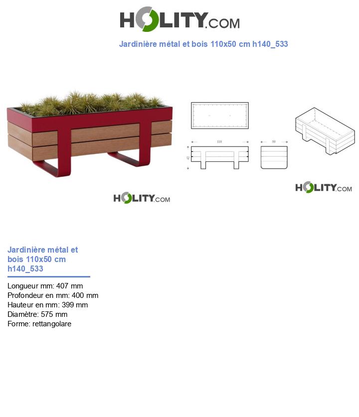 Jardinière métal et bois 110x50 cm h140_533