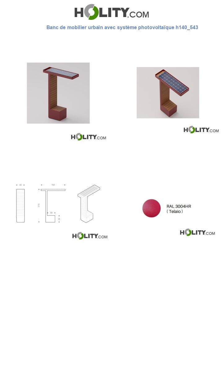 Banc de mobilier urbain avec système photovoltaïque h140_543
