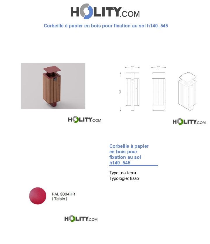 Corbeille à papier en bois pour fixation au sol h140_545