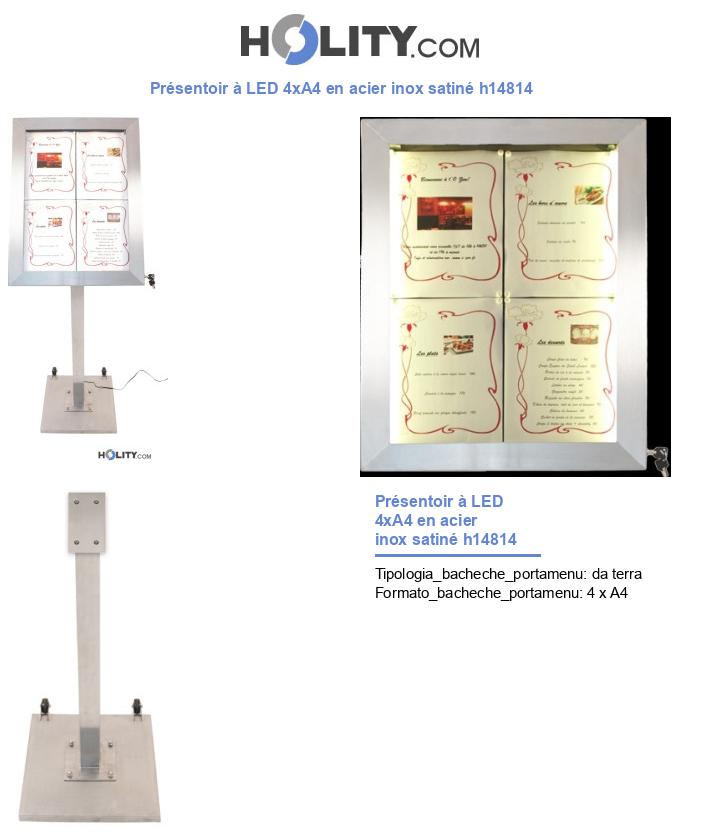 Présentoir à LED 4xA4 en acier inox satiné h14814