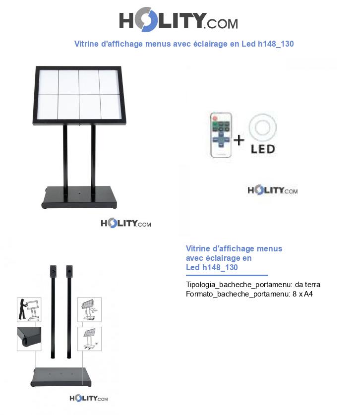 Vitrine d'affichage menus avec éclairage en Led h148_130