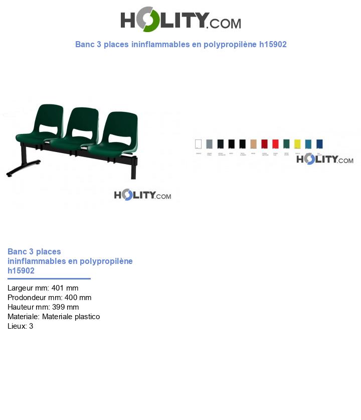 Banc 3 places ininflammables en polypropilène h15902