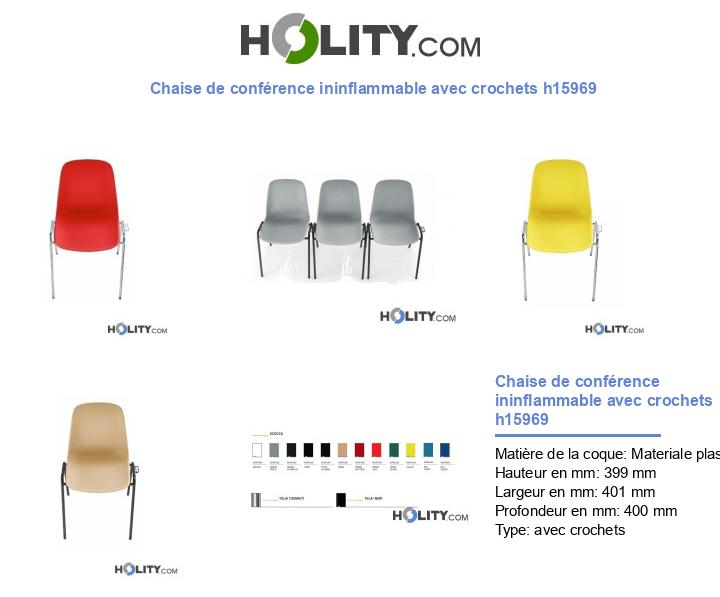 Chaise de conférence ininflammable avec crochets h15969