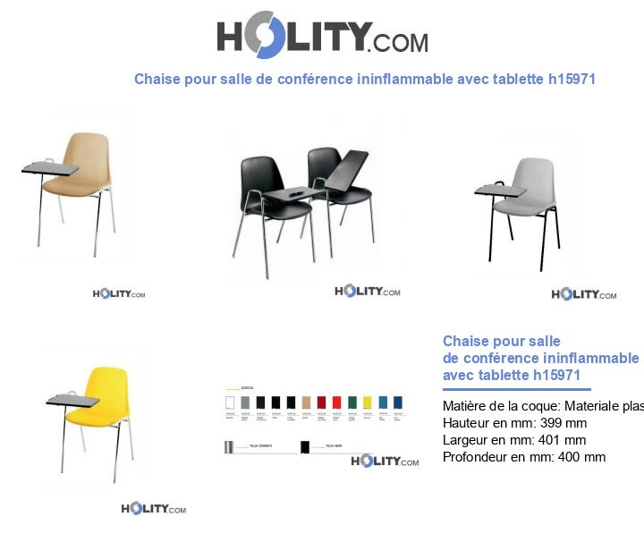 Chaise pour salle de conférence ininflammable avec tablette h15971