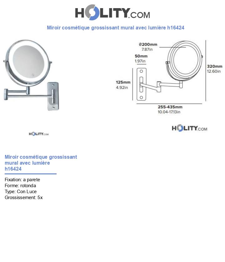 Miroir cosmétique grossissant mural avec lumière h16424