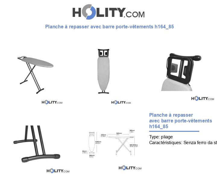 Planche à repasser avec barre porte-vêtements h164_85