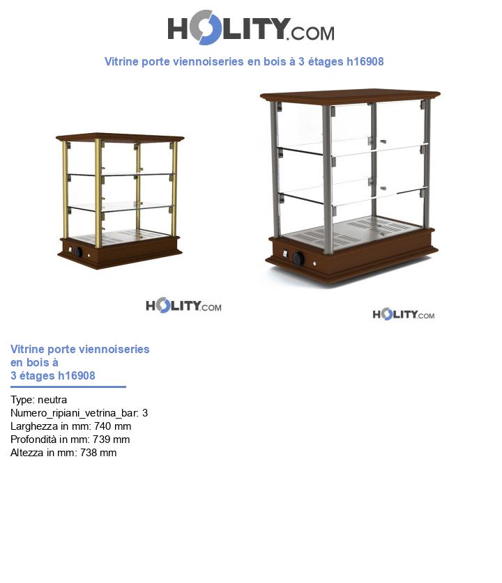 Vitrine porte viennoiseries en bois à 3 étages h16908