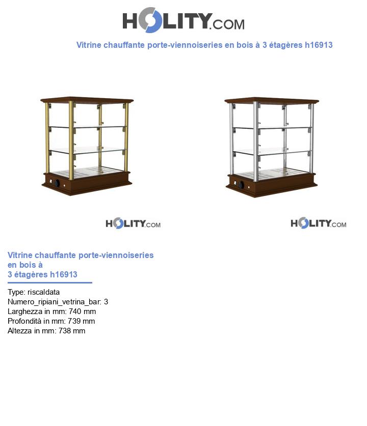 Vitrine chauffante porte-viennoiseries en bois à 3 étagères h16913