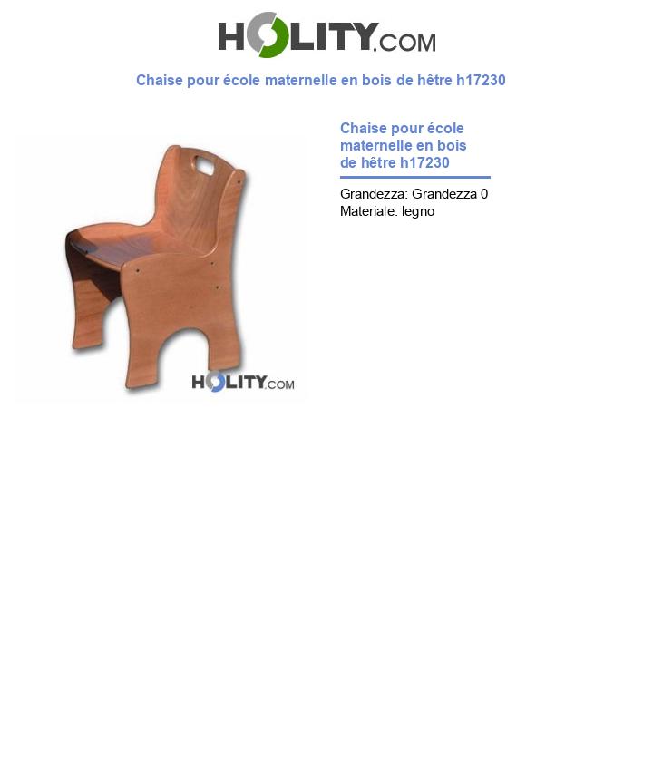 Chaise pour école maternelle en bois de hêtre h17230