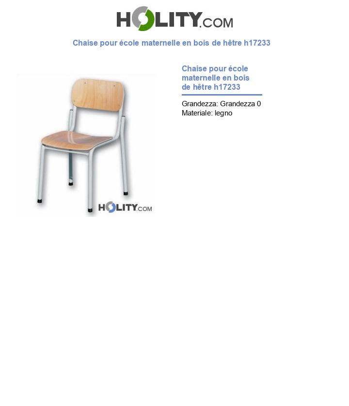 Chaise pour école maternelle en bois de hêtre h17233