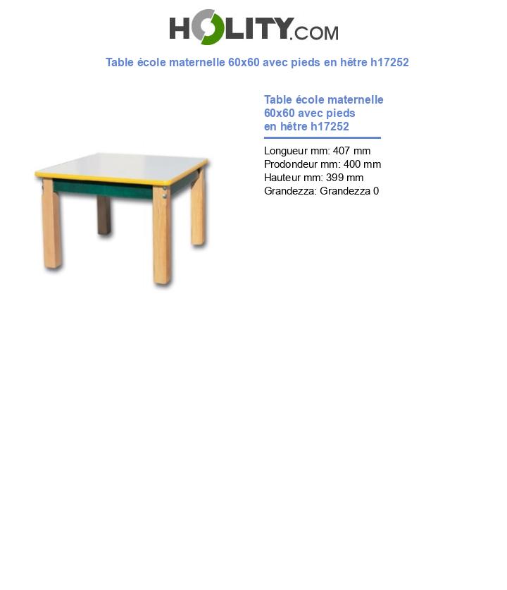 Table école maternelle 60x60 avec pieds en hêtre h17252