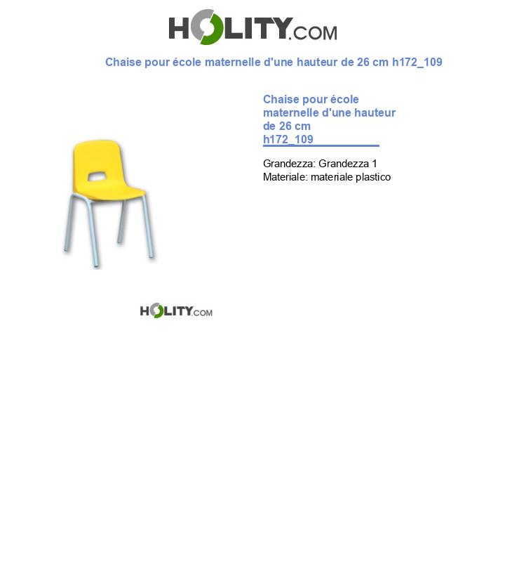 Chaise pour école maternelle d'une hauteur de 26 cm h172_109