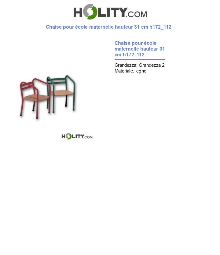 Chaise pour école maternelle hauteur 31 cm h172_112