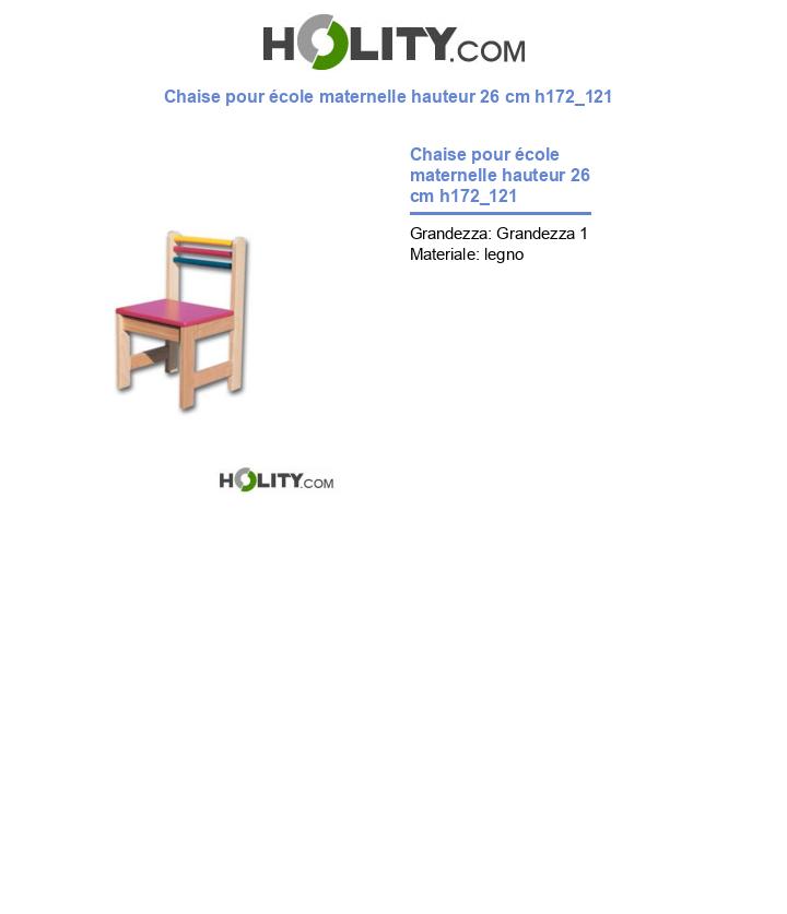 Chaise pour école maternelle hauteur 26 cm h172_121