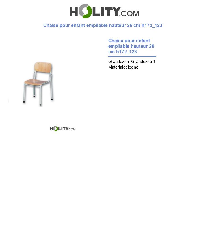 Chaise pour enfant empilable hauteur 26 cm h172_123