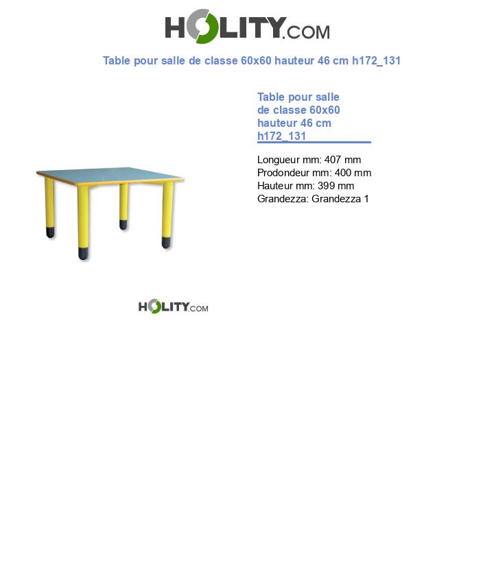 Table pour salle de classe 60x60 hauteur 46 cm h172_131