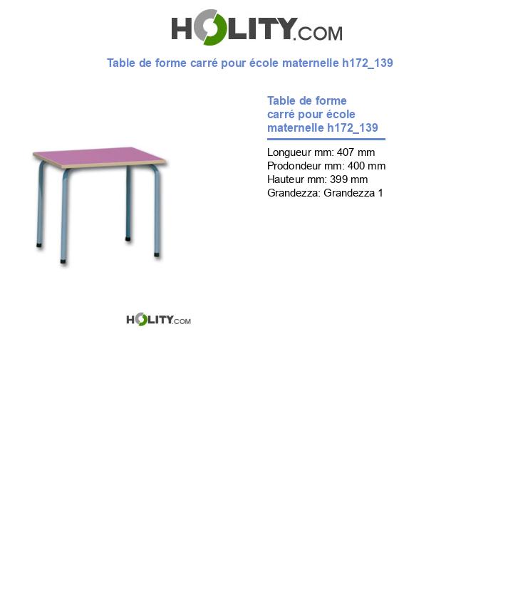 Table de forme carré pour école maternelle h172_139