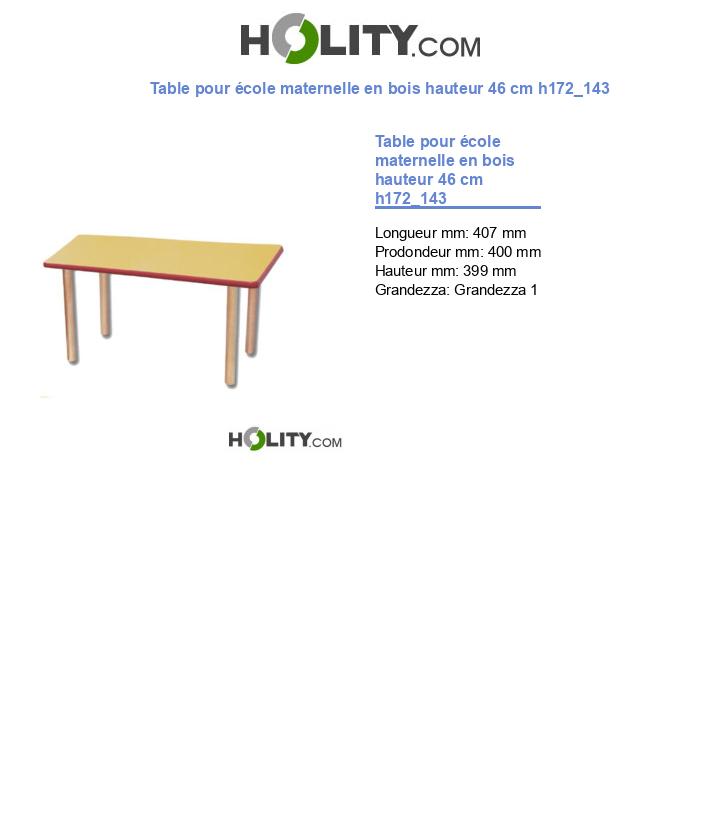 Table pour école maternelle en bois hauteur 46 cm h172_143