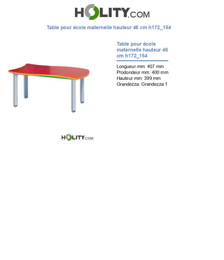 Table pour école maternelle hauteur 46 cm h172_154